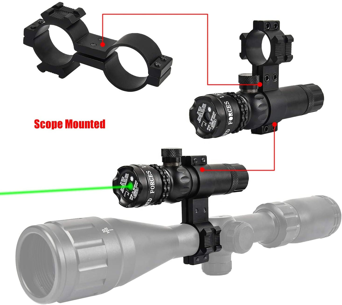 Red/Green Laser Sight - Picatinny mount + Tube mount - Pressure switch included