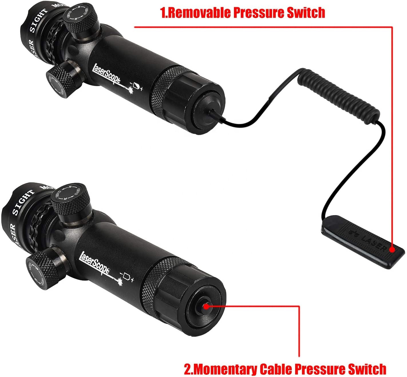 Red/Green Laser Sight - Picatinny mount + Tube mount - Pressure switch included